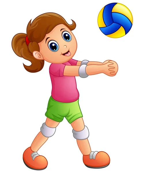 Cartoon girl jouer au volley-ball sur un fond blanc — Image vectorielle