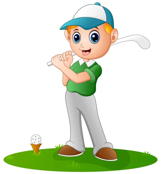 Cartoon boy playing golf — Stock Vector