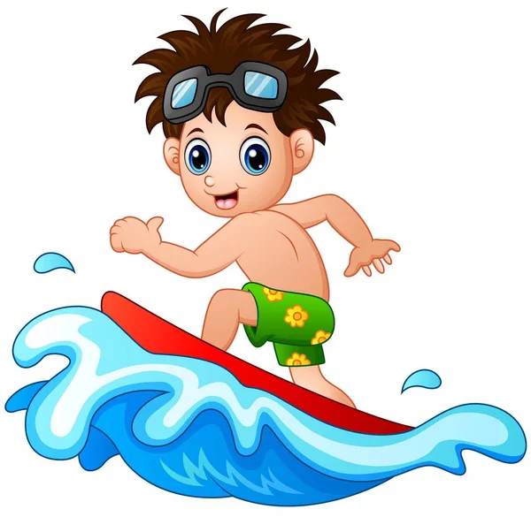 小男孩在一个大浪冲浪 — 图库矢量图片