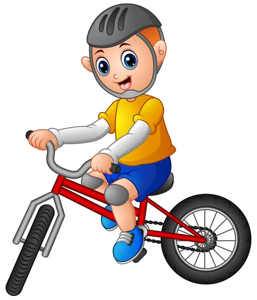 Niño montado en bicicleta sobre un fondo blanco — Archivo Imágenes Vectoriales