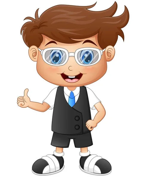 Niño pequeño usando gafas dando pulgares hacia arriba — Vector de stock