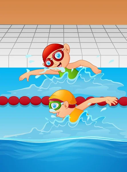 Cartoon boy swimmer in the swimming pool — Stock Vector