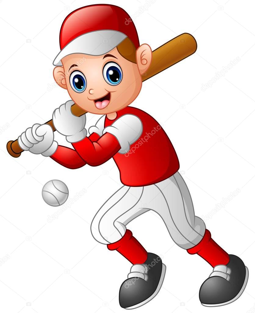 Cartoon boy playing baseball