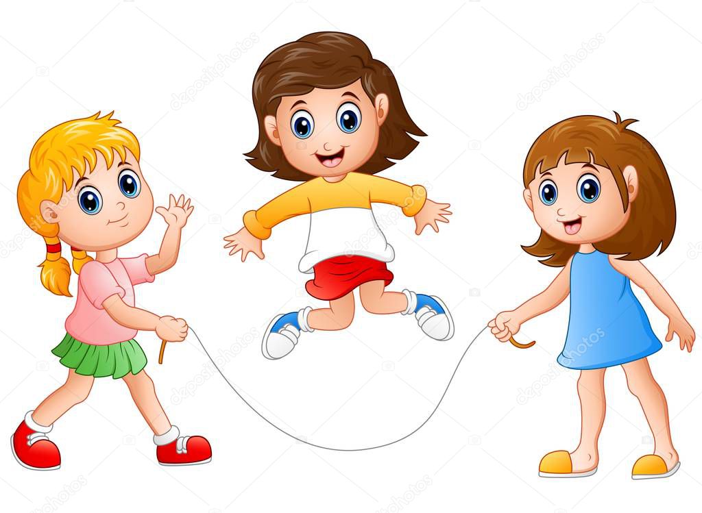 Three girls playing jump rope