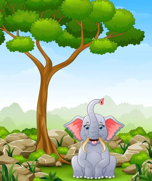 Cartoon elephant sitting in the jungle — Stock Vector