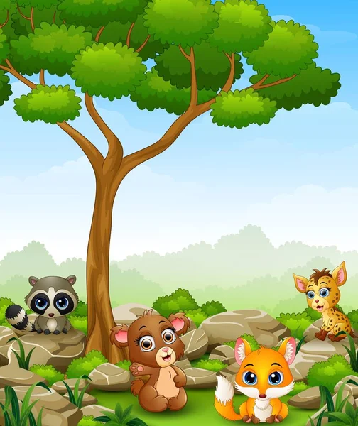 Caricature animalière sauvage dans la jungle — Image vectorielle