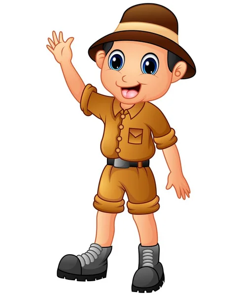 Cartoon zoo keeper man waving hand — Stock Vector