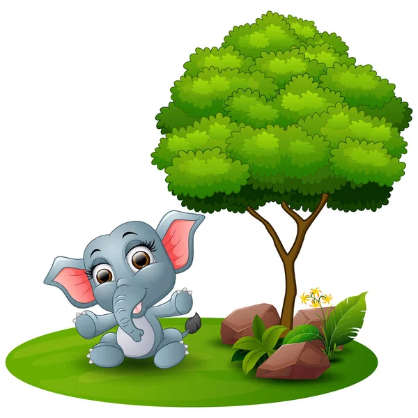 Cartoon baby elephant sitting under a tree on a white background Royalty Free Stock Vectors