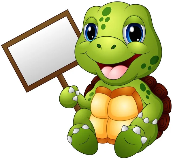 Cartoon schildpad met blanco bord — Stockvector