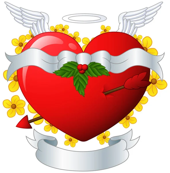 Banner de corazón alado con flecha y flor — Archivo Imágenes Vectoriales