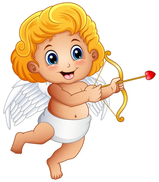 Cartoon baby cupid shoot a bow isolated on a white background — Stock Vector