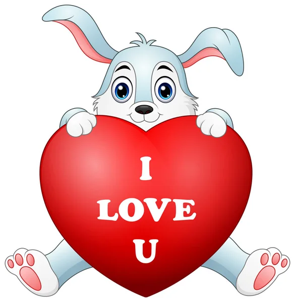 Kırmızı kalp tutan karikatür tavşan — Stok Vektör