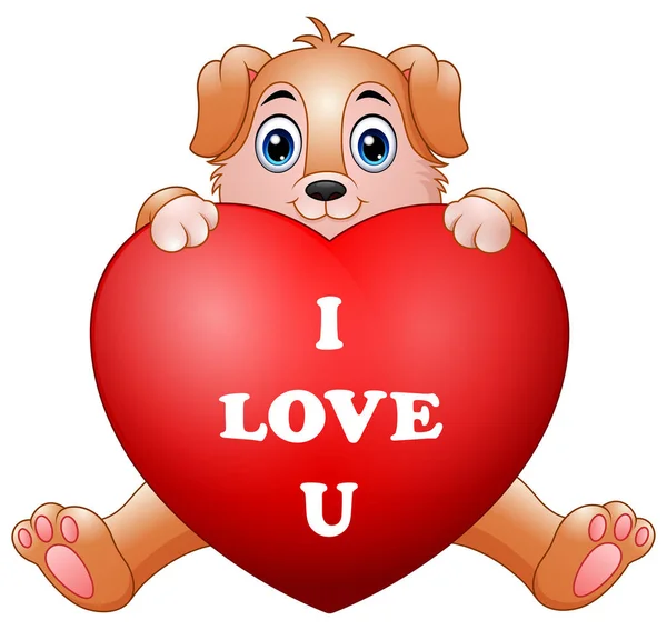 Puppy Cartoon trzymając czerwony serce — Wektor stockowy