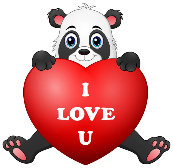 Panda Cartoon gospodarstwa czerwone serce — Wektor stockowy