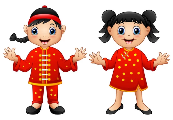 Τα κινεζικά παιδιά κινούμενα σχέδια — Διανυσματικό Αρχείο