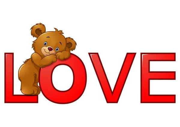 Divertido oso en la palabra roja "amor " — Archivo Imágenes Vectoriales