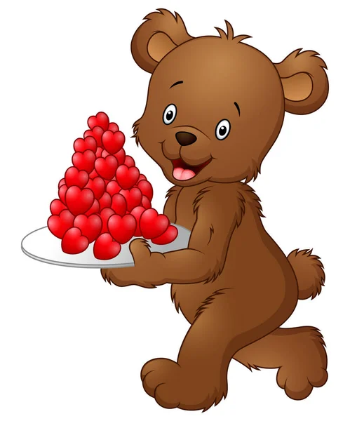 Bär trägt einen Teller mit rotem Herz — Stockvektor