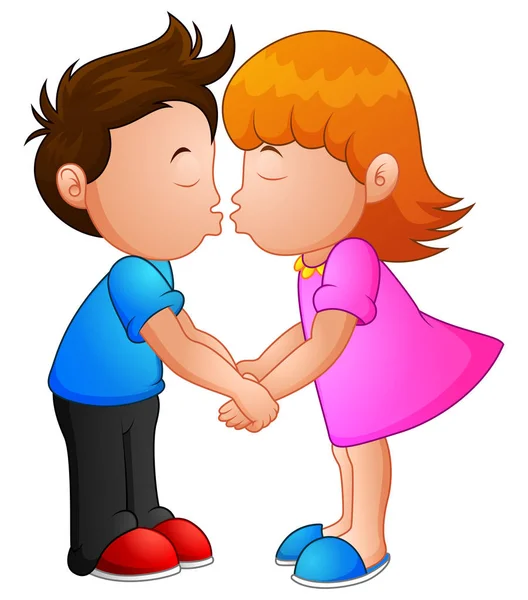 Küçük erkek ve kız öpüşme çizgi film — Stok Vektör