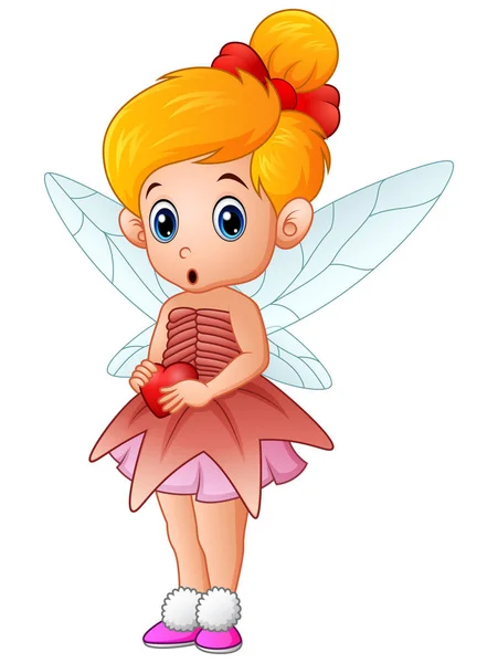 Cute little love fairy holding a heart — Stock Vector