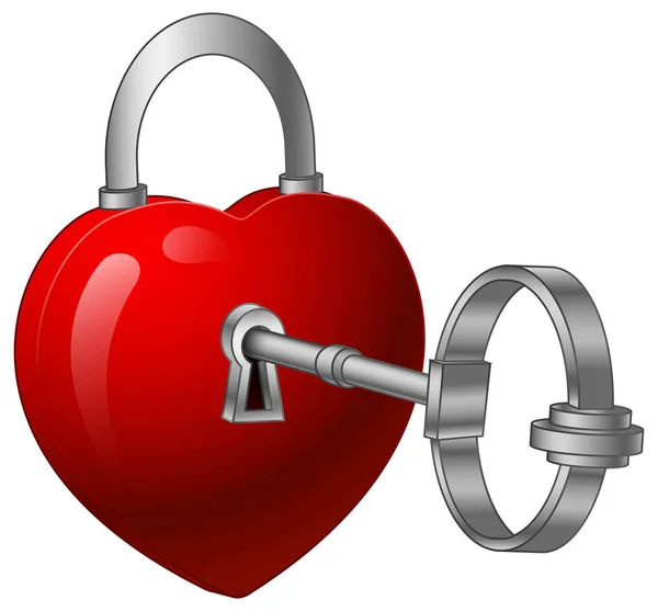 Unlock heart with a silver key — Stock Vector