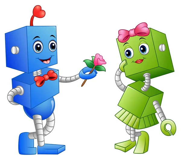 Robot chlapec dává květina pro robot holka — Stockový vektor