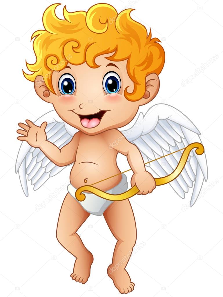 Download Cute cartoon pequeno Cupido acenando a mão — Vetores de ...