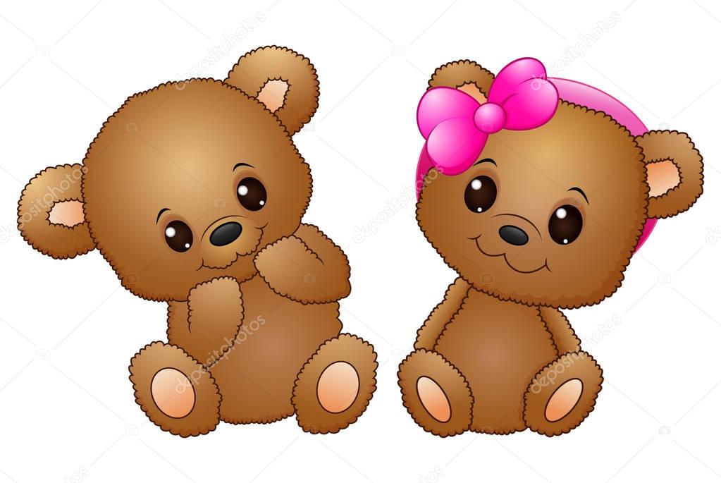 Cute couple with a teddy bear wearing a pink bow