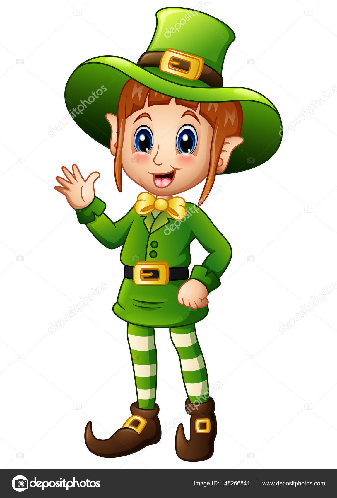Cartoon girl leprechaun waving hand — Stock Vector © dualoro #148266841