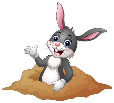 Cartoon rabbit out of holes in the ground clipart