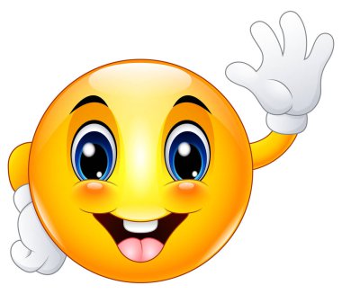 Cartoon emoticon smiley face waving hello clipart
