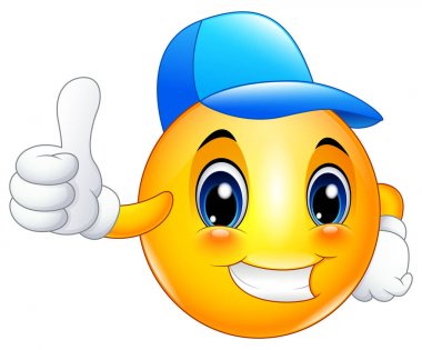 Cartoon emoticon smiley wearing a cap and giving a thumbs up clipart