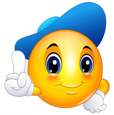 Cartoon emoticon smiley wearing a cap and pointing clipart