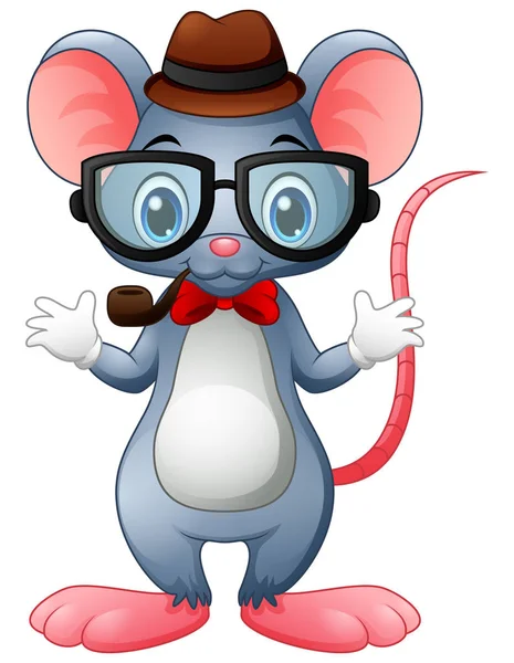 Legrační myš bokovky s brýlemi a motýlek — Stockový vektor