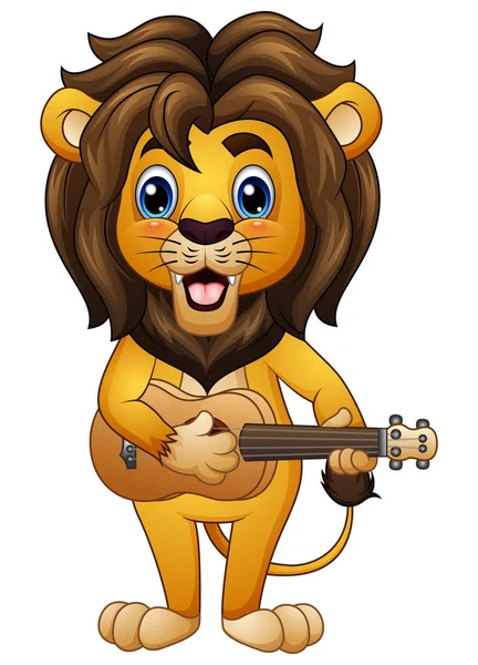 Rolig lion cartoon spela gitarr — Stock vektor