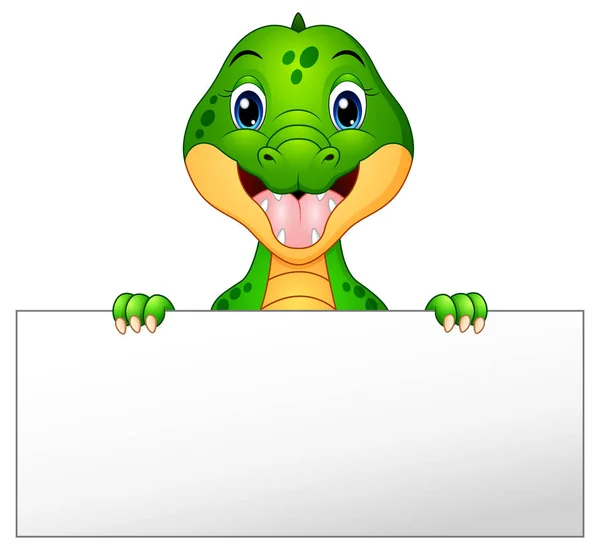 Desenhos animados crocodilo engraçado segurando sinal em branco —  Vetores de Stock