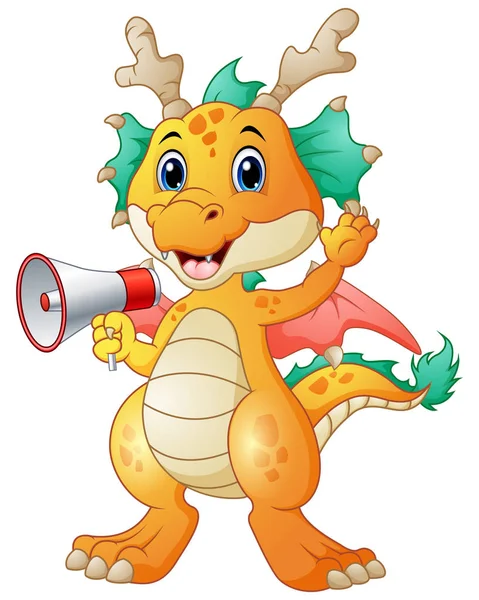 Schattig dragon cartoon houden een luidspreker — Stockvector