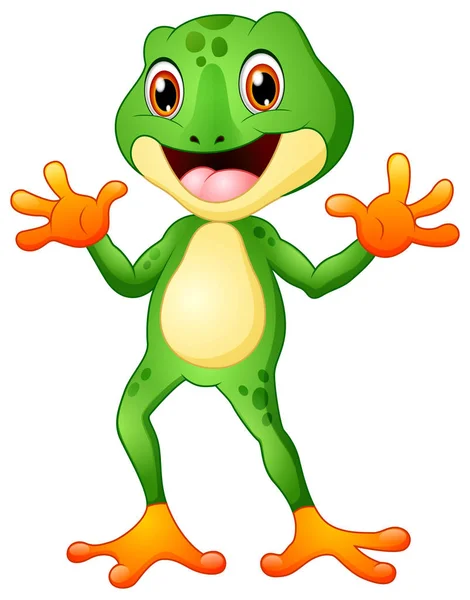 Cute frog cartoon waving both hands — Stock Vector