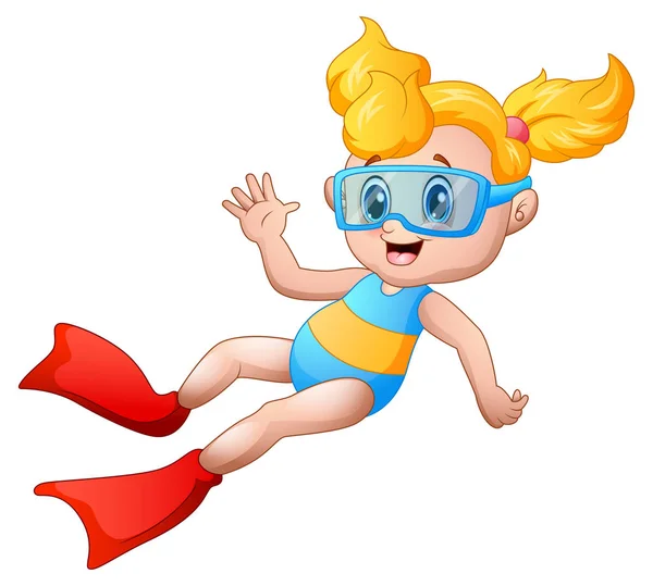 Petite fille mignonne dessin animé plongée — Image vectorielle