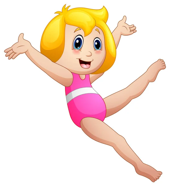 Fun cartoon girl wearing a pink bathing suit — Stock Vector