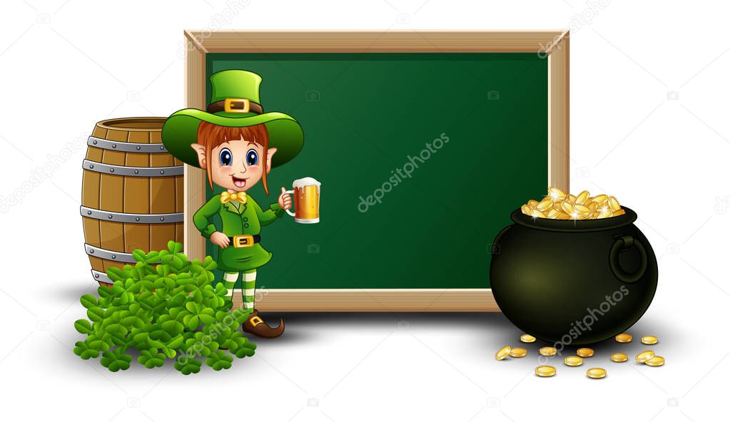 Cartoon happy girl leprechaun St Patricks Day