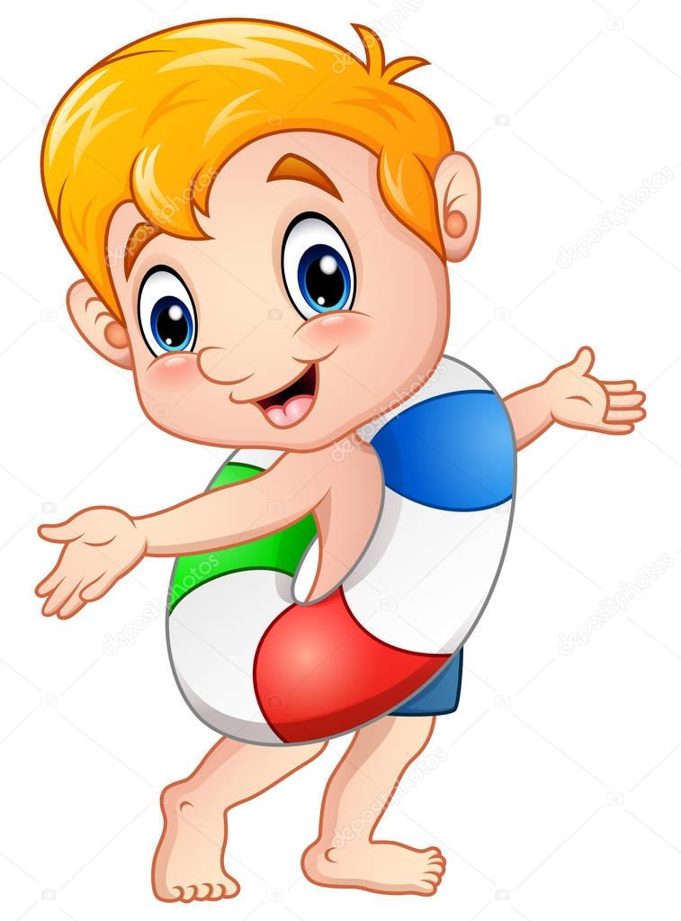 Cartoon boy with a buoy presenting