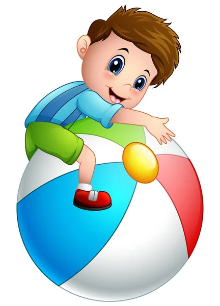 Αγόρι καρτούν παίζει χρωματιστή μπάλα παιχνίδια — Διανυσματικό Αρχείο