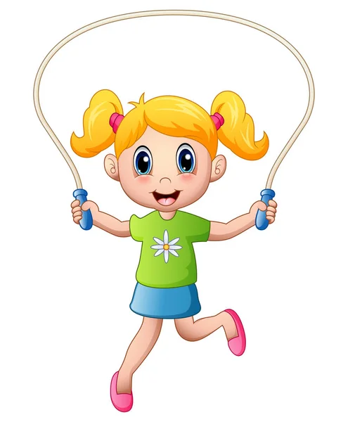 Kis lány játék jumping kötelet rajzfilm — Stock Vector
