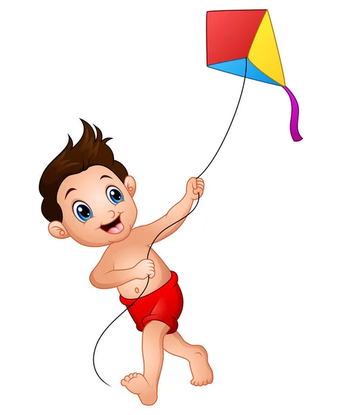 Cartoon boy playing kite — Stock Vector