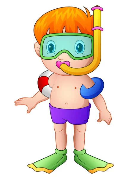 Carino piccolo ragazzo cartone animato snorkeling — Vettoriale Stock