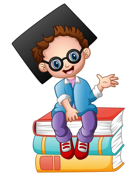 Maturitní chlapce, který seděl na hromady knih — Stockový vektor