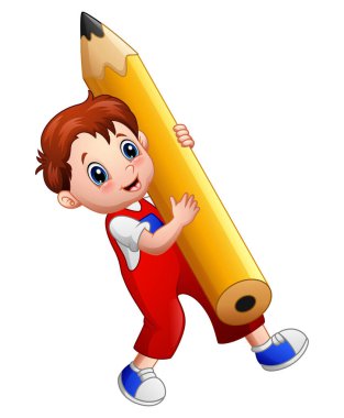 Cartoon boy holding a big pencil clipart