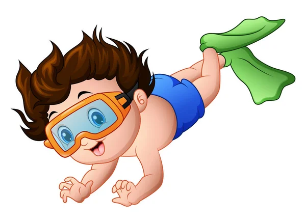 Χαριτωμένο αγόρι καρτούν κολύμβηση με αναπνευστήρα — Διανυσματικό Αρχείο