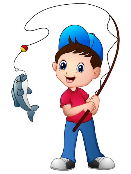 Cute cartoon boy fishing — Stock Vector