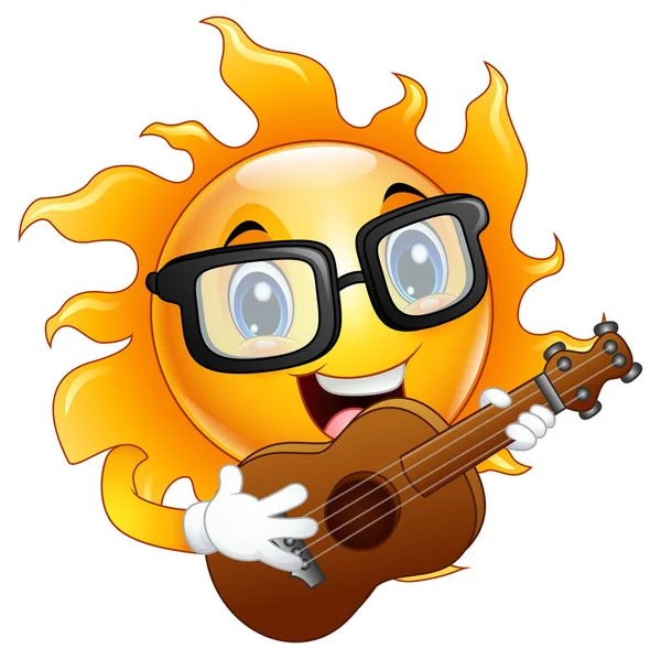 Dessin animé personnage de soleil jouant une guitare — Image vectorielle